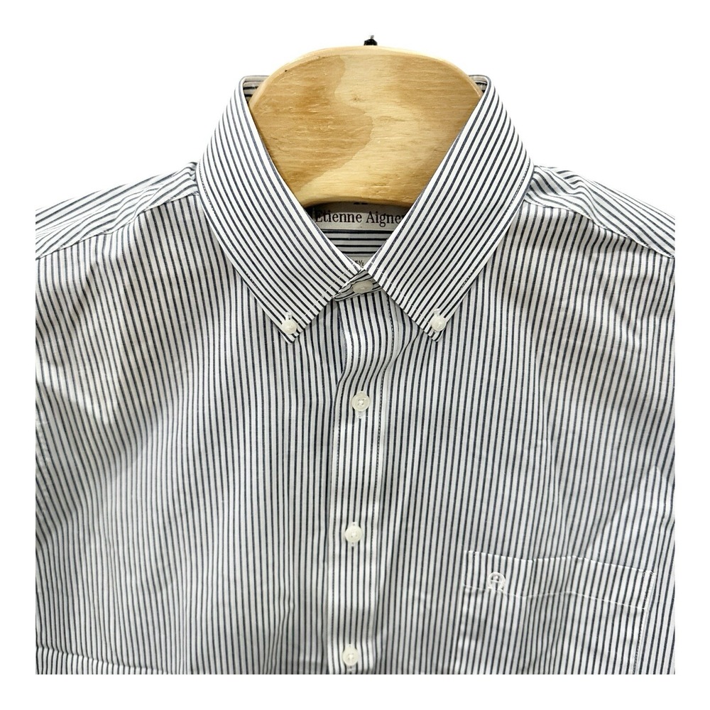Etienne Aigner Men's Dress Shirt Button Down White‎ Navy Striped 15.5 32/33
